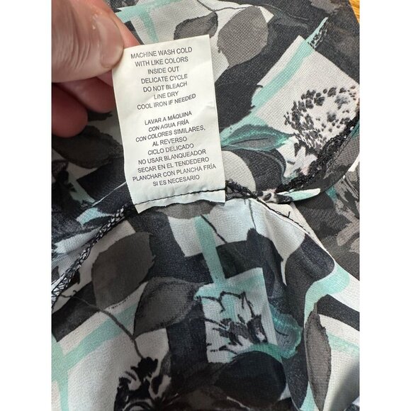 Democracy Women's Floral Sheer Faux Wrap Long Sleeve Blouse Size M - Picture 10 of 11